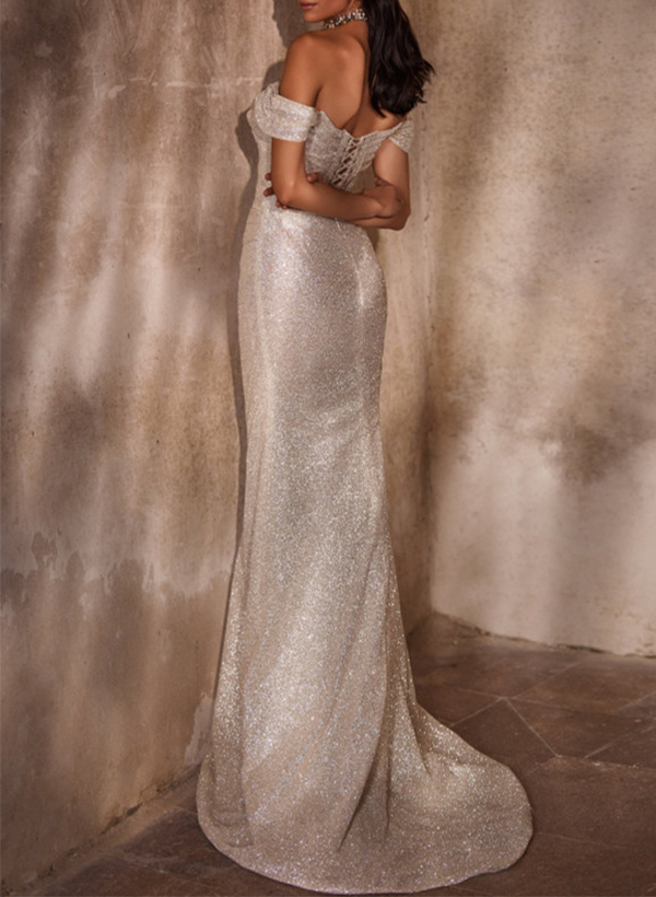 Sparkle Off-The-Shoulder Sequined Wedding Dresses With Detachable Skirt