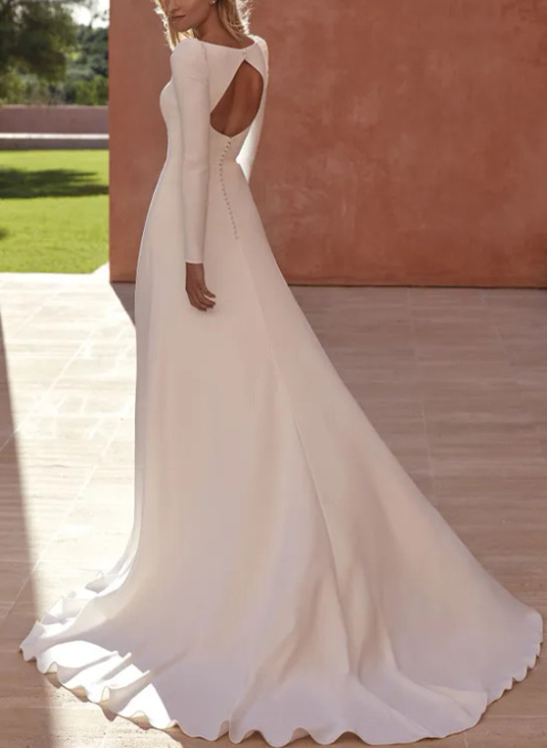 Elegant A-Line Square Neckline Long Sleeves Wedding Dresses With Outcut On Back