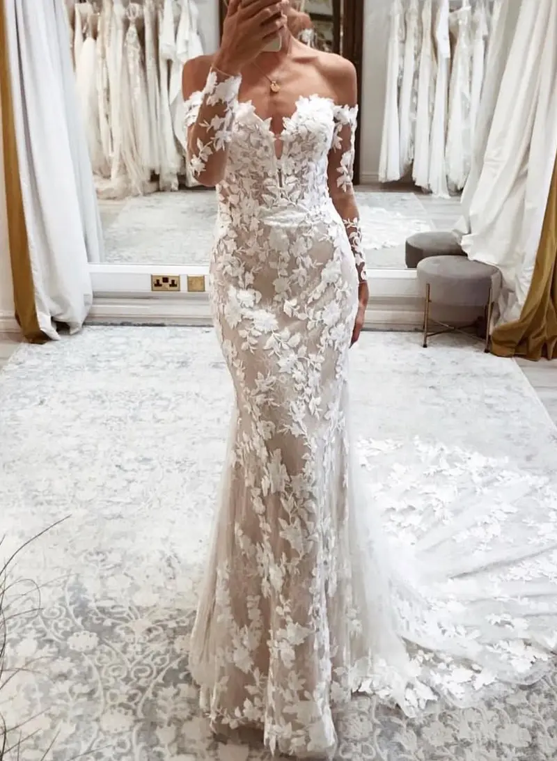 long sleeve corset mermaid wedding dress High Neck Long Sleeves Corset Lace Mermaid Wedding Dress