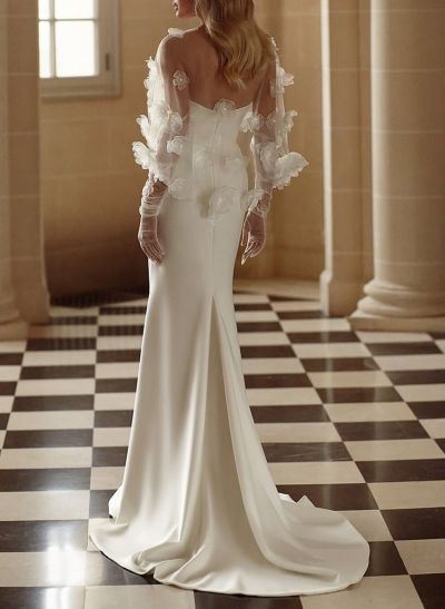 Dreamy Flower(s) Cowl Neck Sweep Train Elastic Satin Wedding Dresses