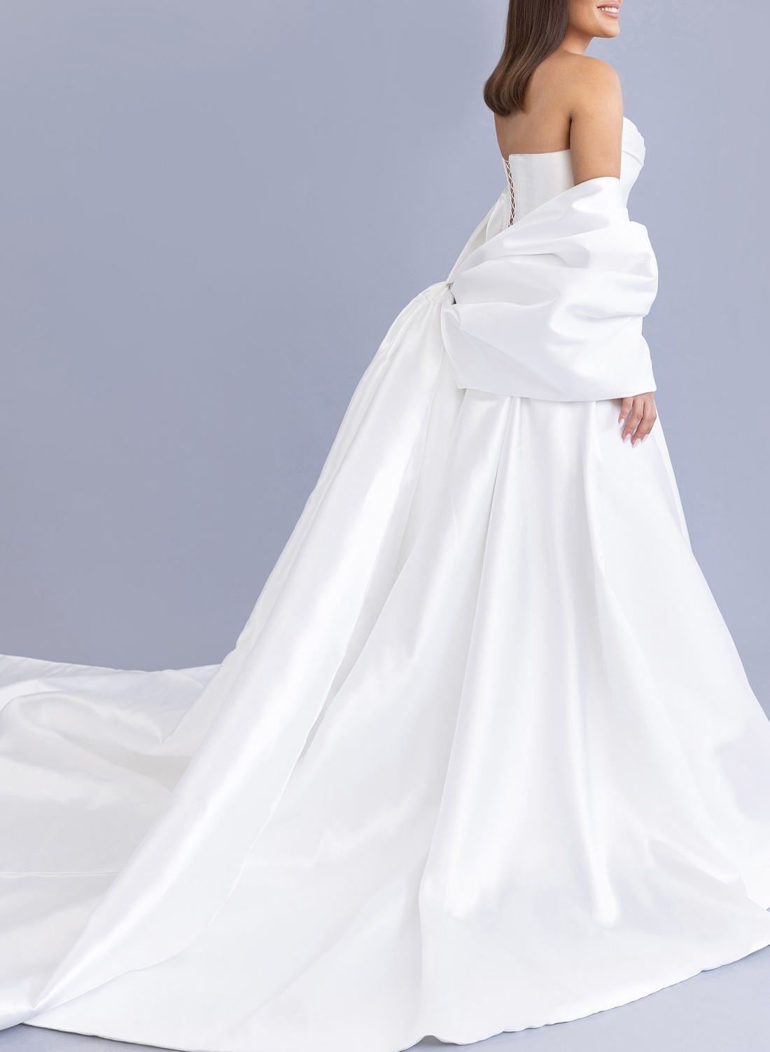 Elegant Strapless Sleeveless Bow(s) A-Line Court Train Satin Wedding Dresses