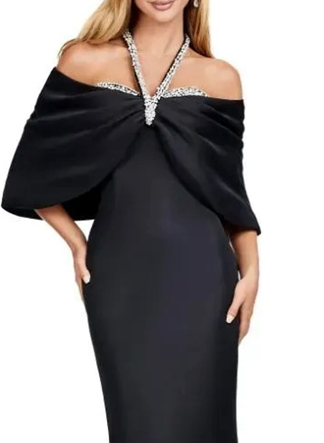 Clasp Satin Cape Wrap &Shawl With Rhinestone