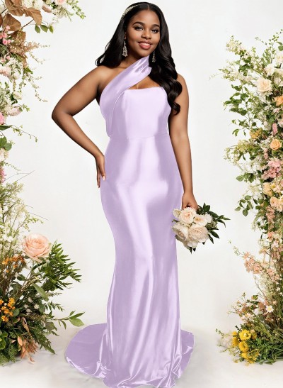 Sheath/Column One-Shoulder Sleeveless Silk Like Satin Bridesmaid Dresses