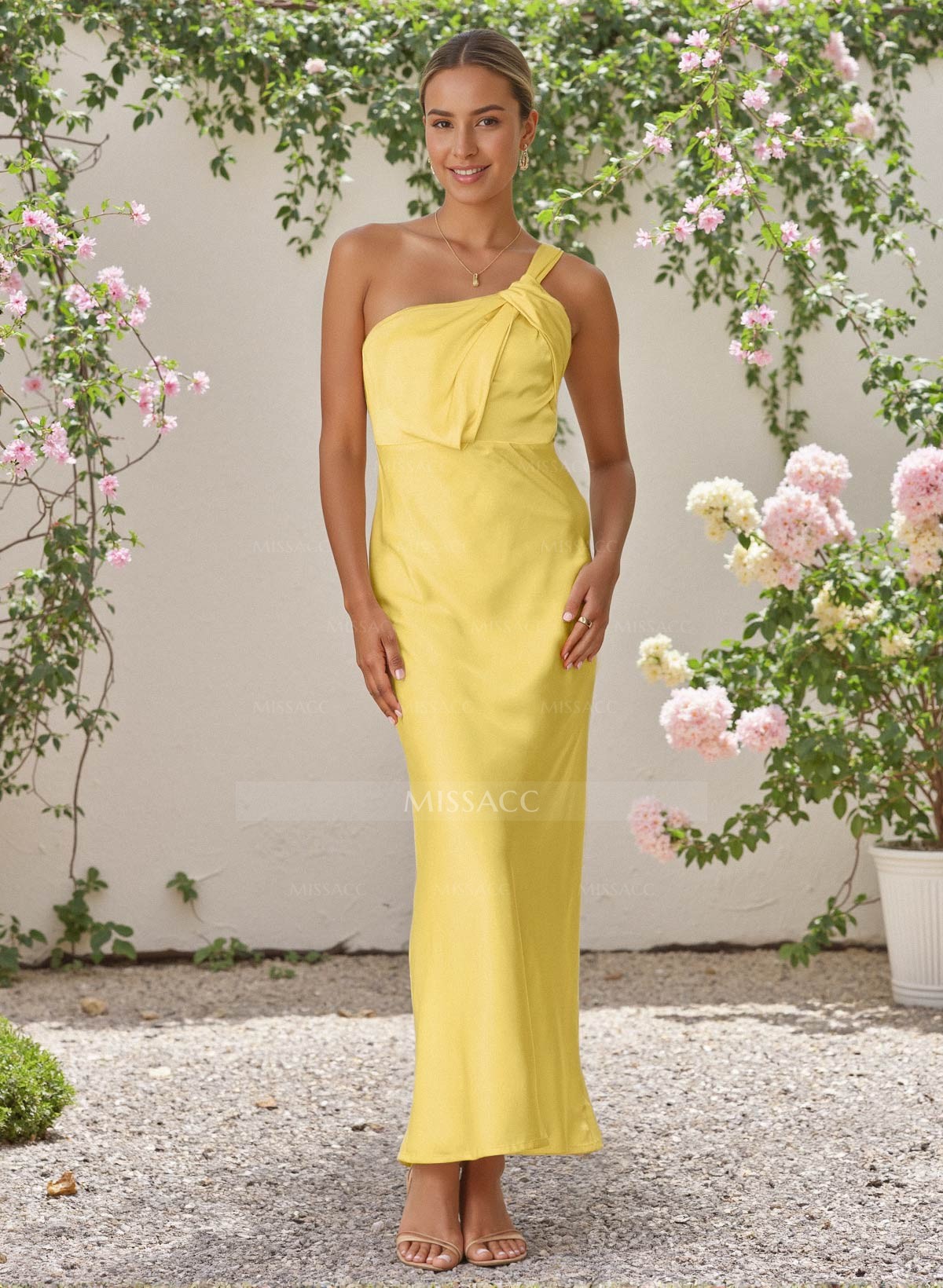 Sheath/Column One-Shoulder Silk Like Satin Bridesmaid Dresses