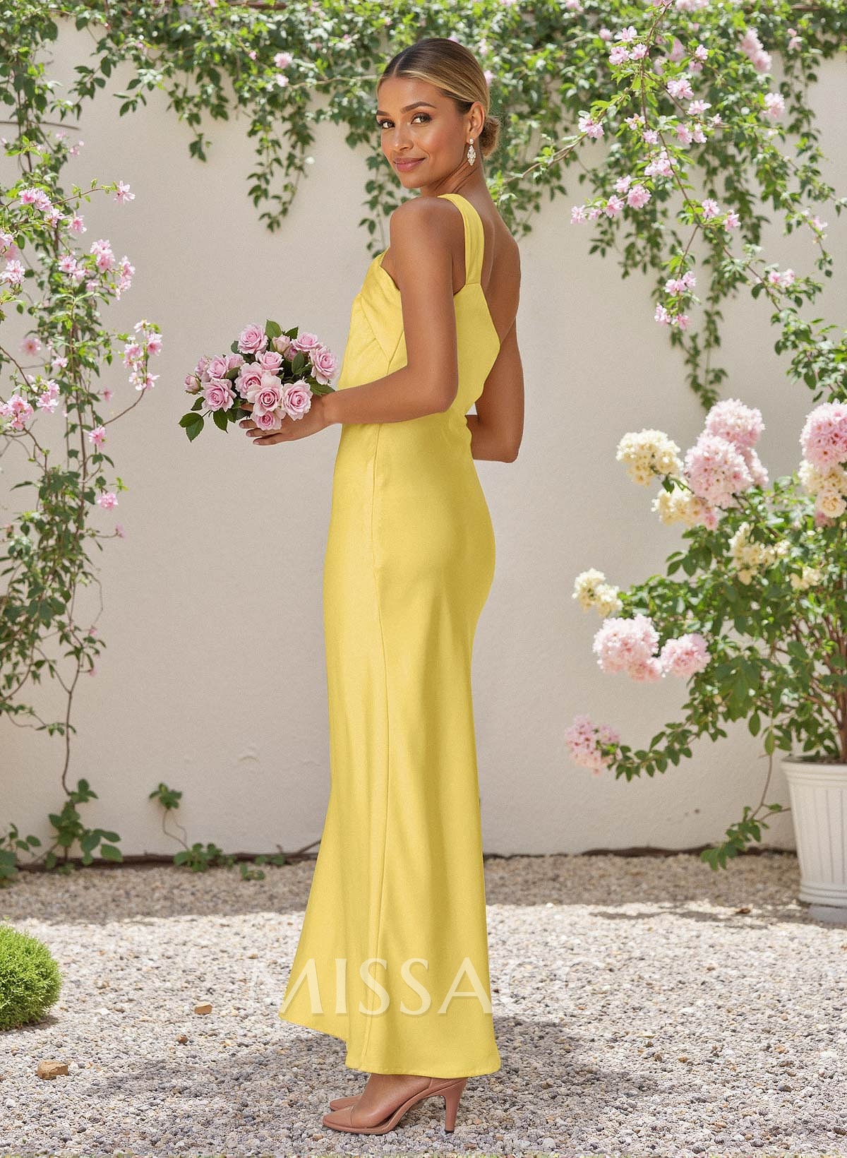 Sheath/Column One-Shoulder Silk Like Satin Bridesmaid Dresses