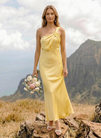 Sheath/Column One-Shoulder Silk Like Satin Bridesmaid Dresses
