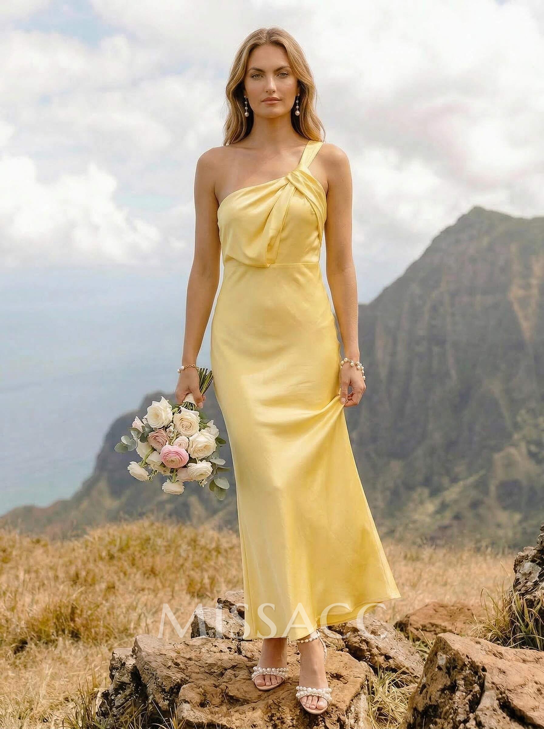 Sheath/Column One-Shoulder Silk Like Satin Bridesmaid Dresses