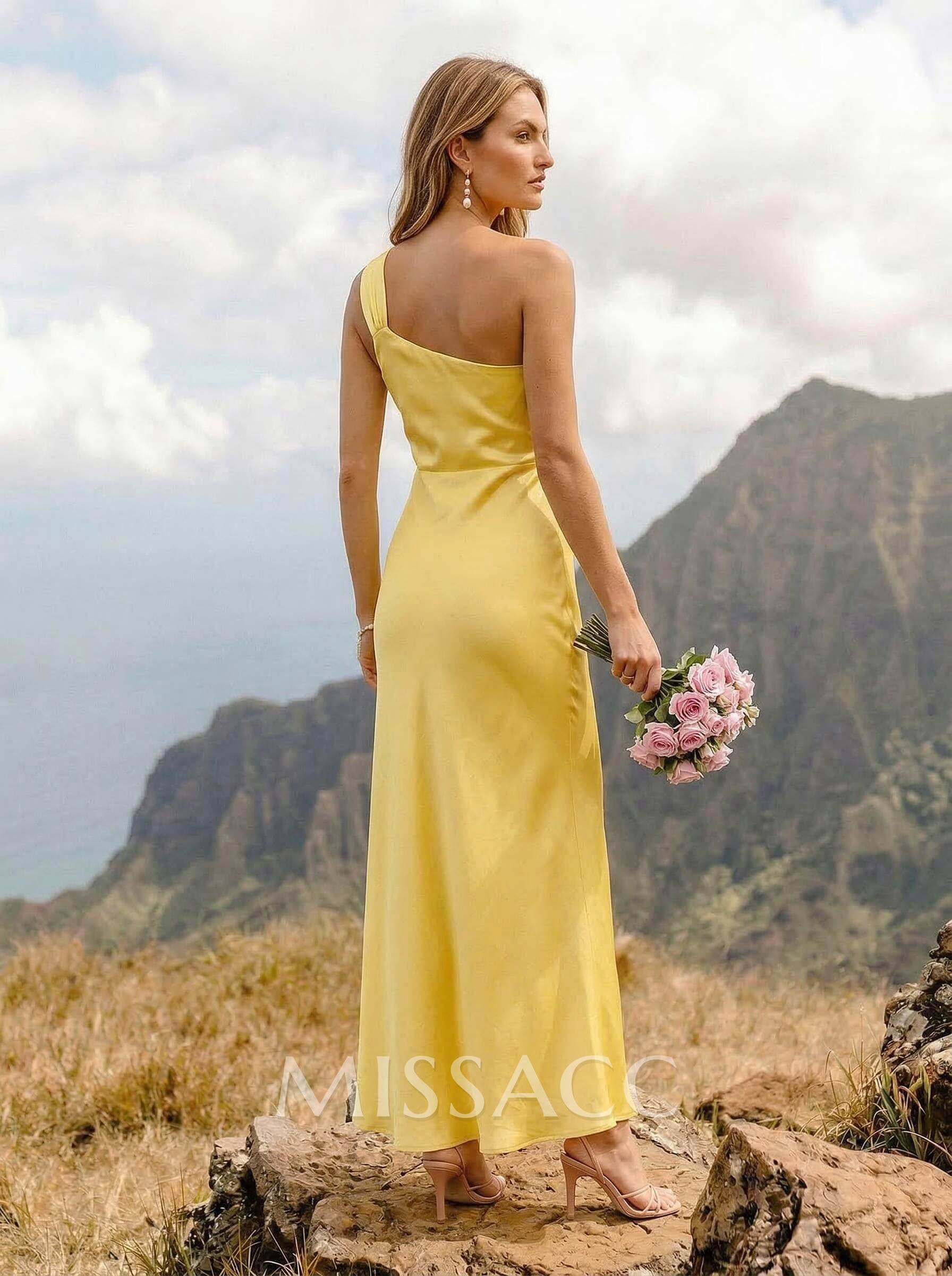 Sheath/Column One-Shoulder Silk Like Satin Bridesmaid Dresses