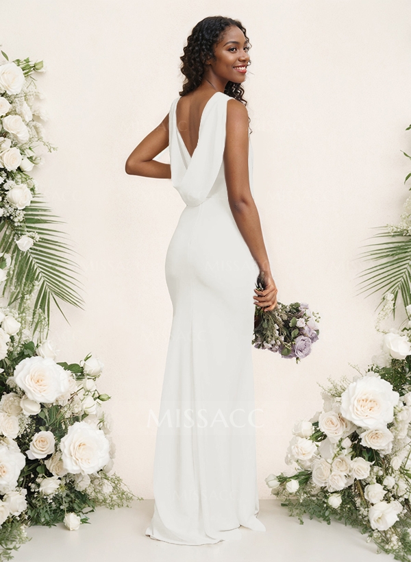 Sheath/Column Scoop Neck Sleeveless Elastic Satin Bridesmaid Dresses