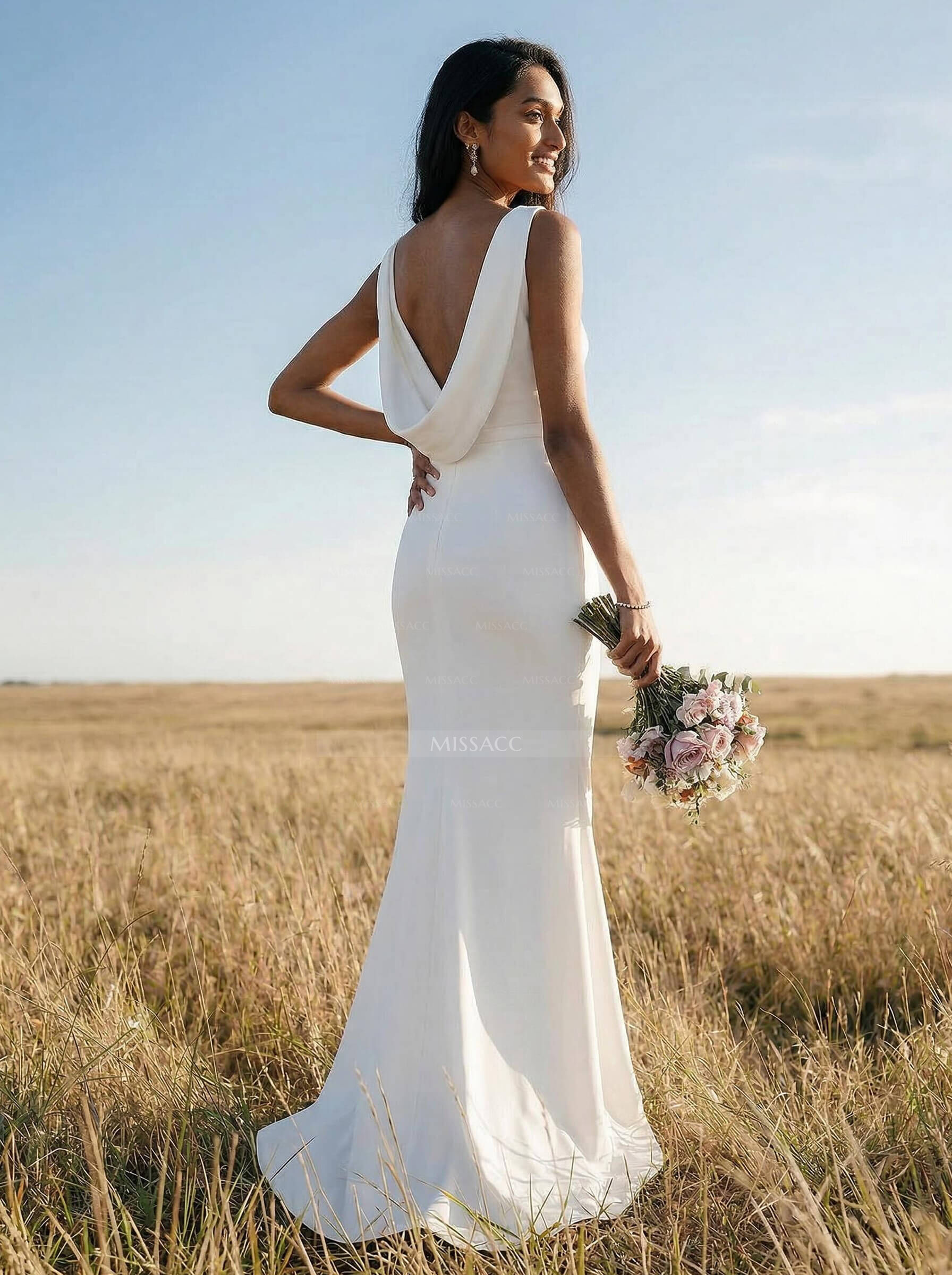 Sheath/Column Scoop Neck Sleeveless Elastic Satin Bridesmaid Dresses