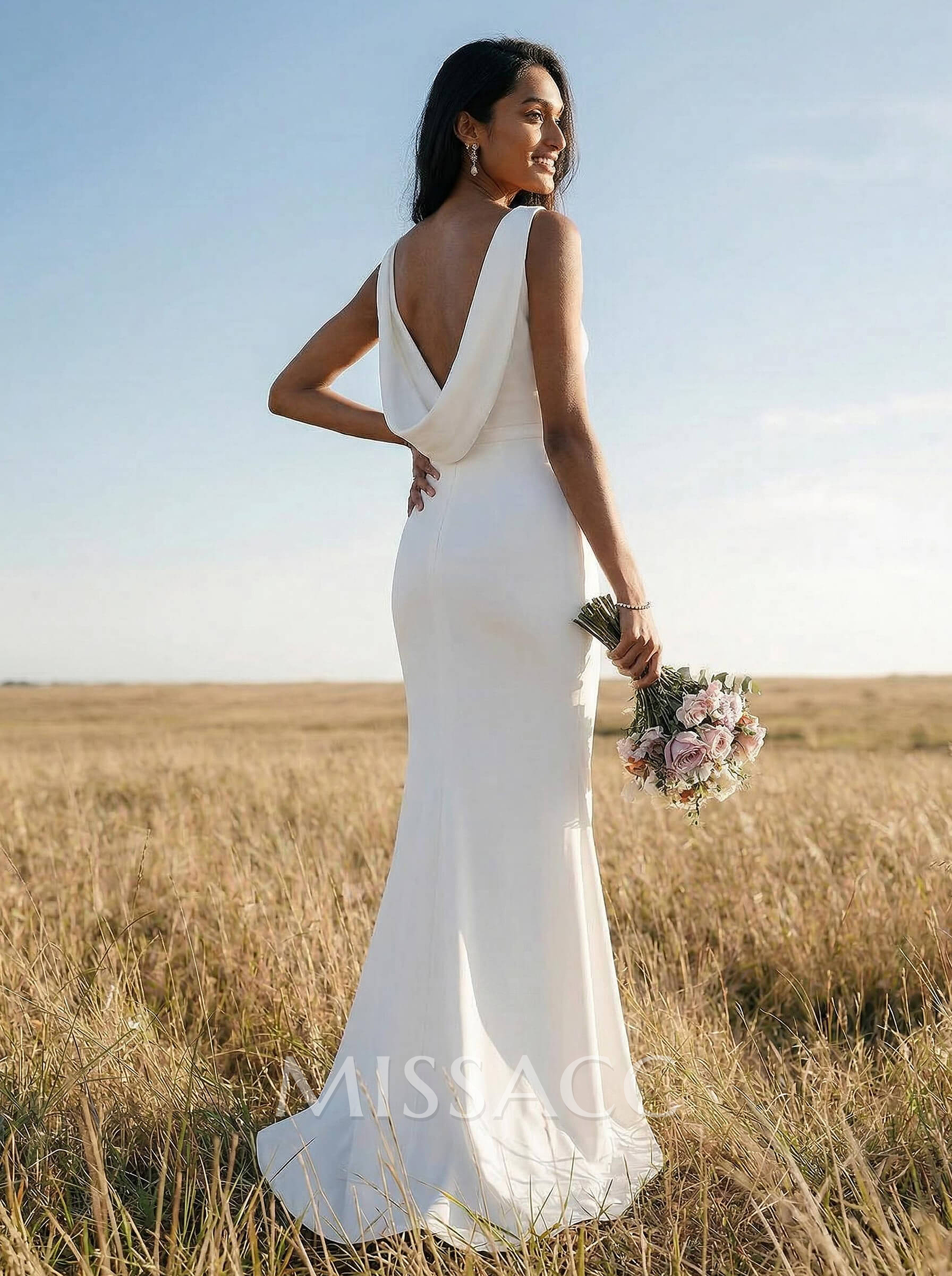 Sheath/Column Scoop Neck Sleeveless Elastic Satin Bridesmaid Dresses