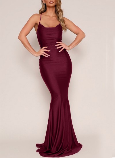 Trumpet/Mermaid Scoop Neck Sleeveless Charmeuse Bridesmaid Dresses