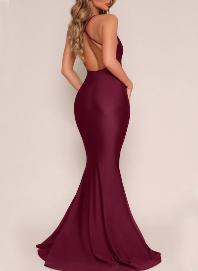 Trumpet/Mermaid Scoop Neck Sleeveless Charmeuse Bridesmaid Dresses