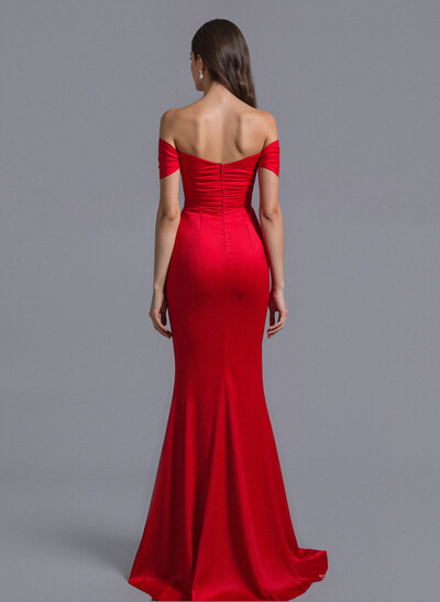 Trumpet/Mermaid Off-The-Shoulder Silk Like Satin Bridesmaid Dresses With Split Front