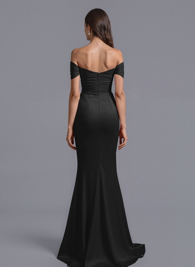 Trumpet/Mermaid Off-The-Shoulder Silk Like Satin Bridesmaid Dresses With Split Front