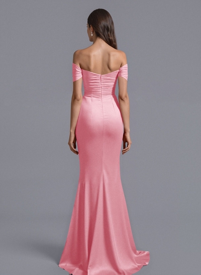Trumpet/Mermaid Off-The-Shoulder Silk Like Satin Bridesmaid Dresses With Split Front