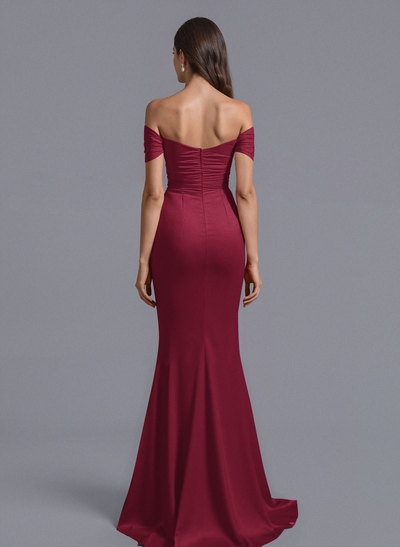 Trumpet/Mermaid Off-The-Shoulder Silk Like Satin Bridesmaid Dresses With Split Front