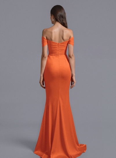 Trumpet/Mermaid Off-The-Shoulder Silk Like Satin Bridesmaid Dresses With Split Front