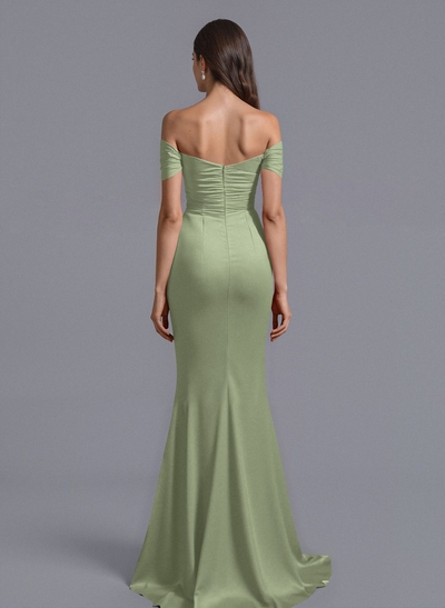 Trumpet/Mermaid Off-The-Shoulder Silk Like Satin Bridesmaid Dresses With Split Front