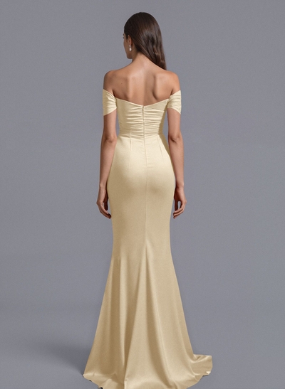 Trumpet/Mermaid Off-The-Shoulder Silk Like Satin Bridesmaid Dresses With Split Front