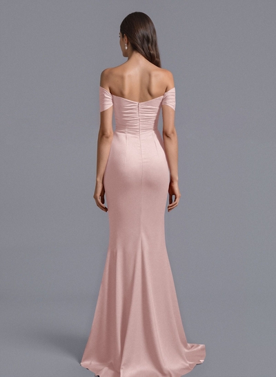 Trumpet/Mermaid Off-The-Shoulder Silk Like Satin Bridesmaid Dresses With Split Front