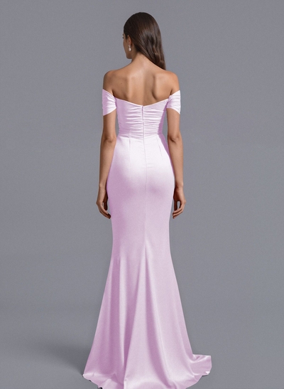 Trumpet/Mermaid Off-The-Shoulder Silk Like Satin Bridesmaid Dresses With Split Front