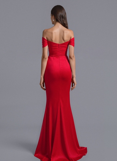 Trumpet/Mermaid Off-The-Shoulder Silk Like Satin Bridesmaid Dresses With Split Front