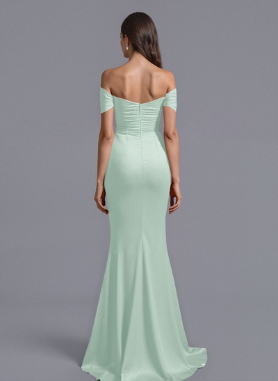 Trumpet/Mermaid Off-The-Shoulder Silk Like Satin Bridesmaid Dresses With Split Front