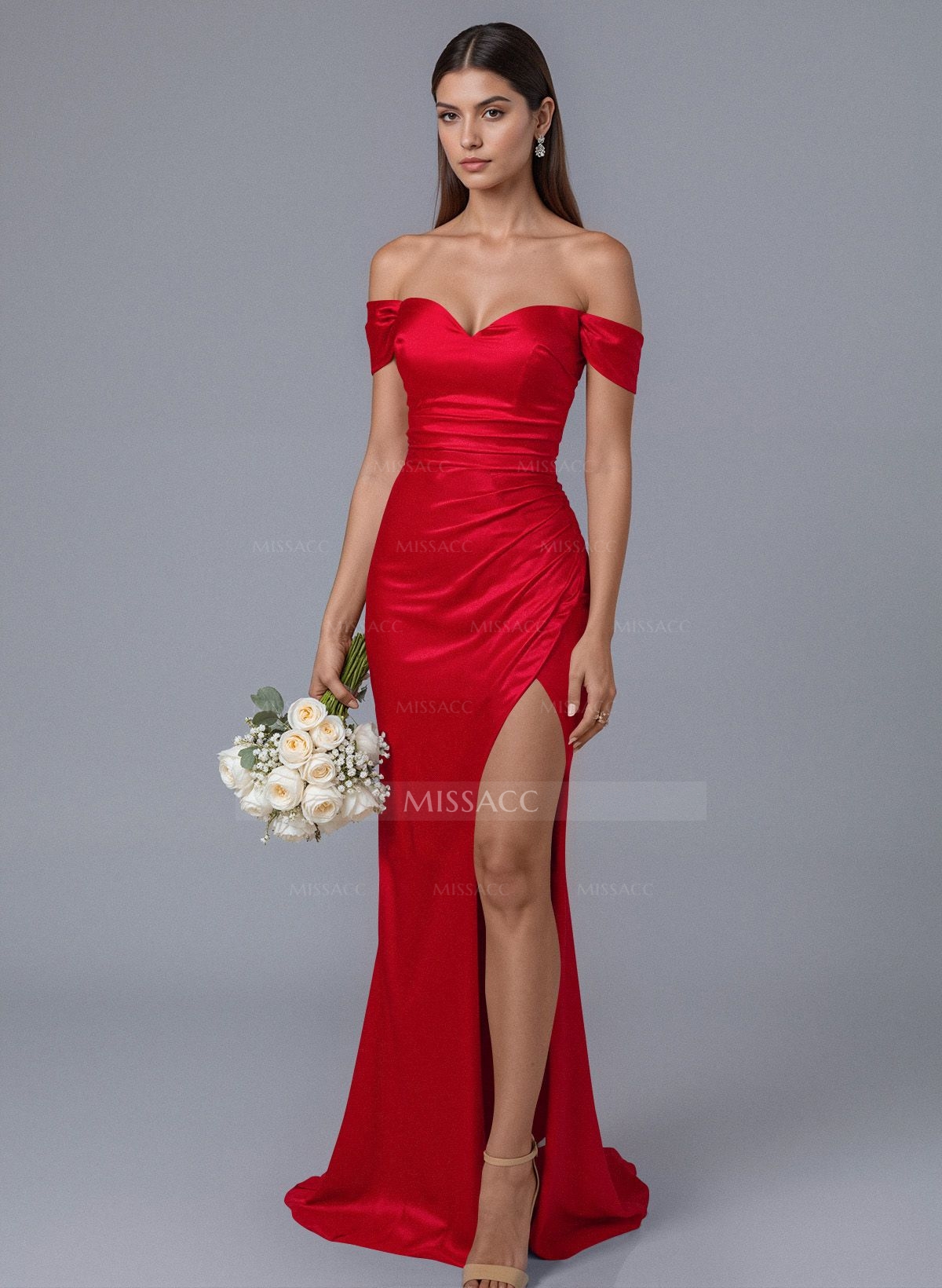 Trumpet/Mermaid Off-The-Shoulder Silk Like Satin Bridesmaid Dresses With Split Front