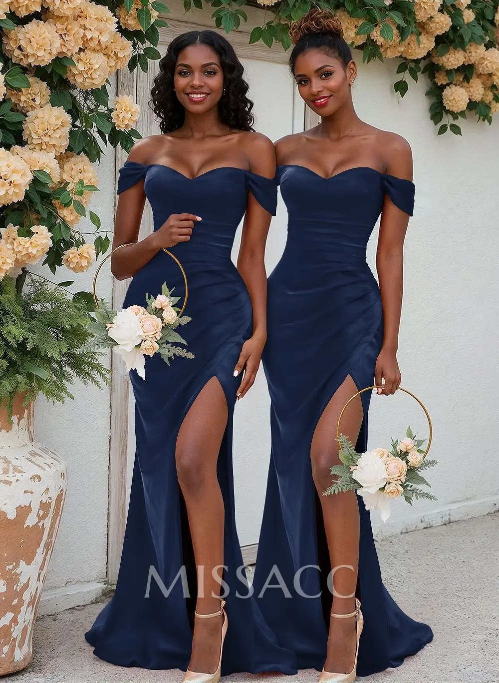 off the shoulder bridesmaid dress BABARONI Off-the-shoulder High Slit Sheath Long Dress Black, Black / US0 main image 1