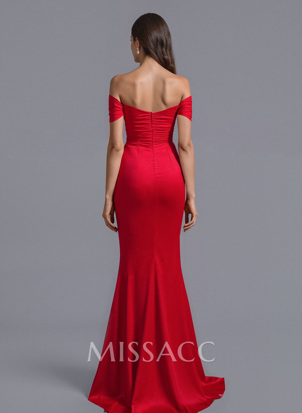 Trumpet/Mermaid Off-The-Shoulder Silk Like Satin Bridesmaid Dresses With Split Front Trumpet/Mermaid Off-The-Shoulder Silk Like Satin Bridesmaid Dresses With Split Front