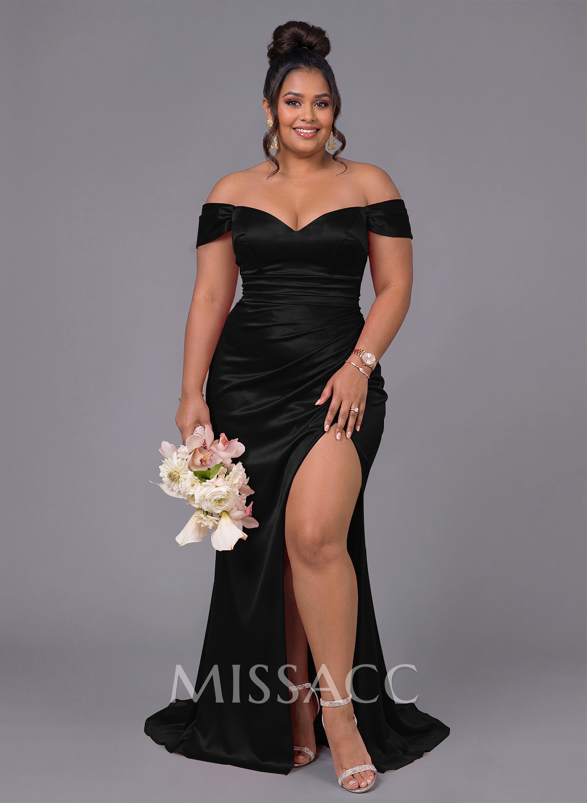 Trumpet/Mermaid Off-The-Shoulder Silk Like Satin Bridesmaid Dresses With Split Front