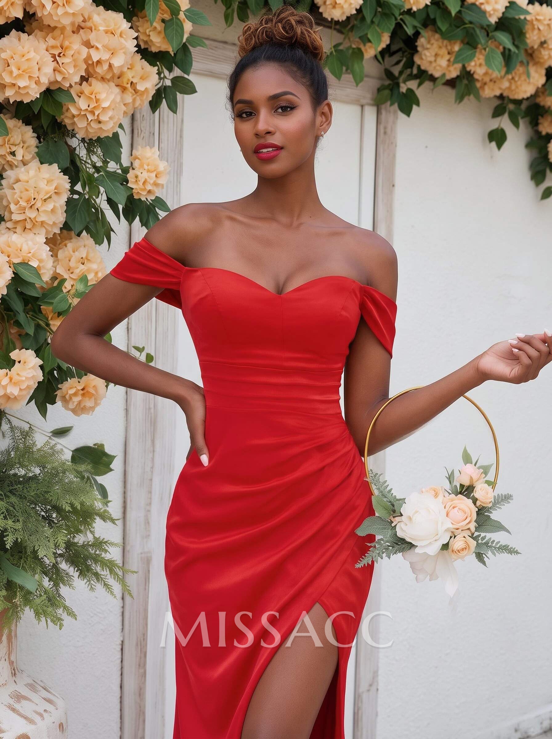 Trumpet/Mermaid Off-The-Shoulder Silk Like Satin Bridesmaid Dresses With Split Front Trumpet/Mermaid Off-The-Shoulder Silk Like Satin Bridesmaid Dresses With Split Front