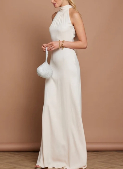 Sheath/Column Halter Sleeveless Silk Like Satin Bridesmaid Dresses With Bow(s)