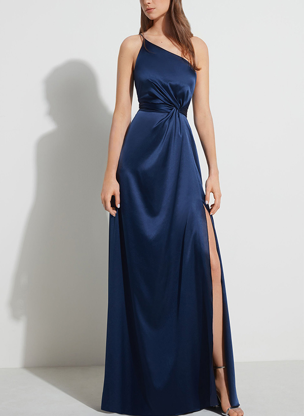 A-Line One-Shoulder Sleeveless Silk Like Satin Bridesmaid Dresses