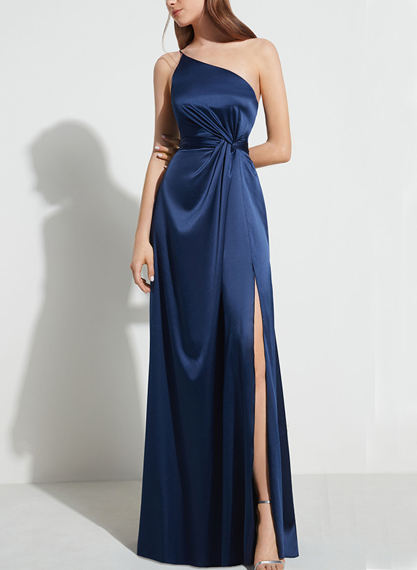 A-Line One-Shoulder Sleeveless Silk Like Satin Bridesmaid Dresses