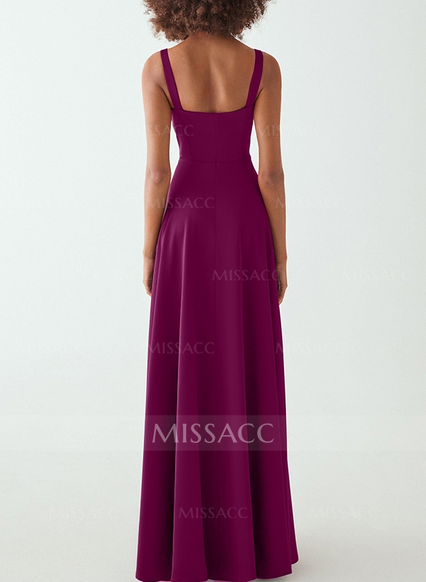 A-Line V-Neck Sleeveless Elastic Satin Bridesmaid Dresses With Split Front