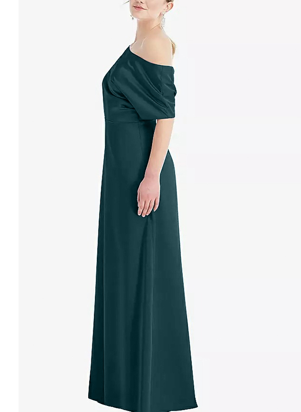 A-Line One-Shoulder Short Sleeves Silk Like Satin Bridesmaid Dresses