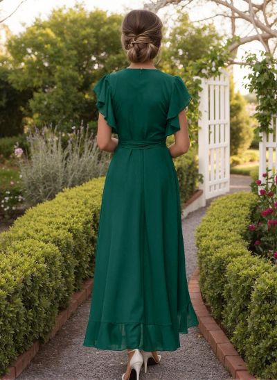 A-Line V-Neck Sleeveless Chiffon Bridesmaid Dresses With Ruffle