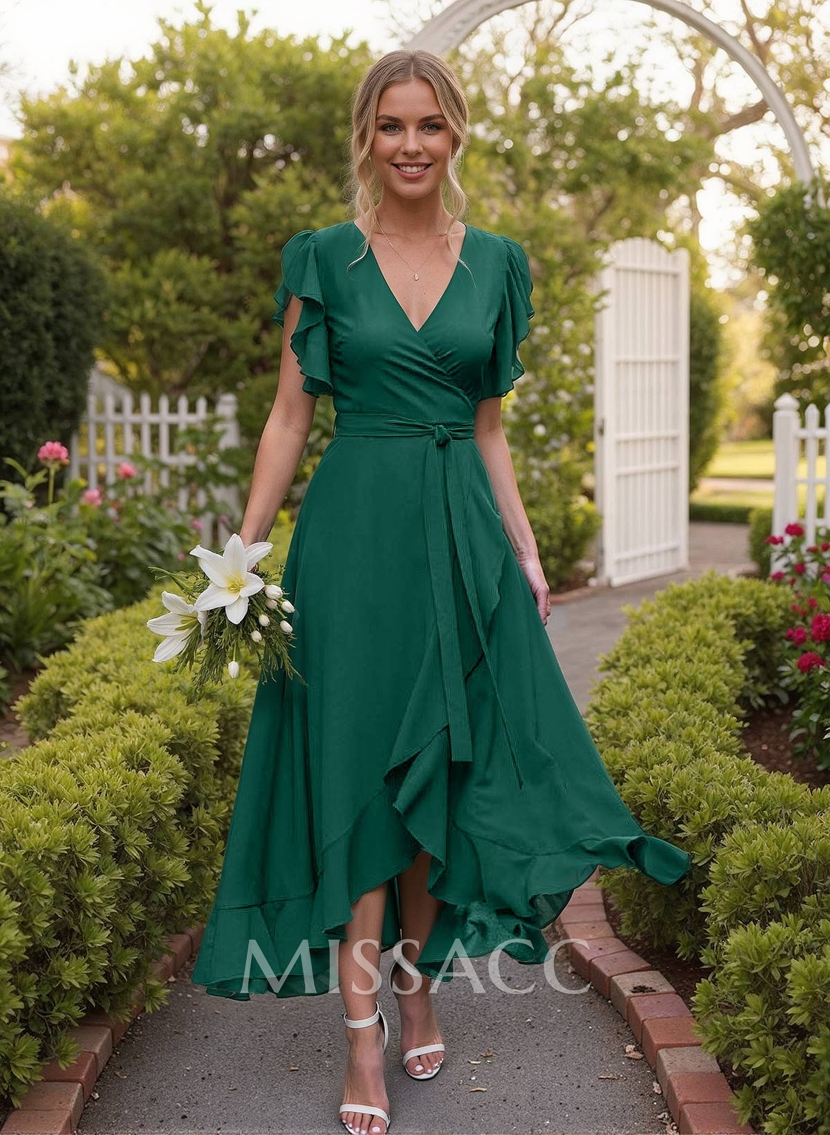 A-Line V-Neck Sleeveless Chiffon Bridesmaid Dresses With Ruffle