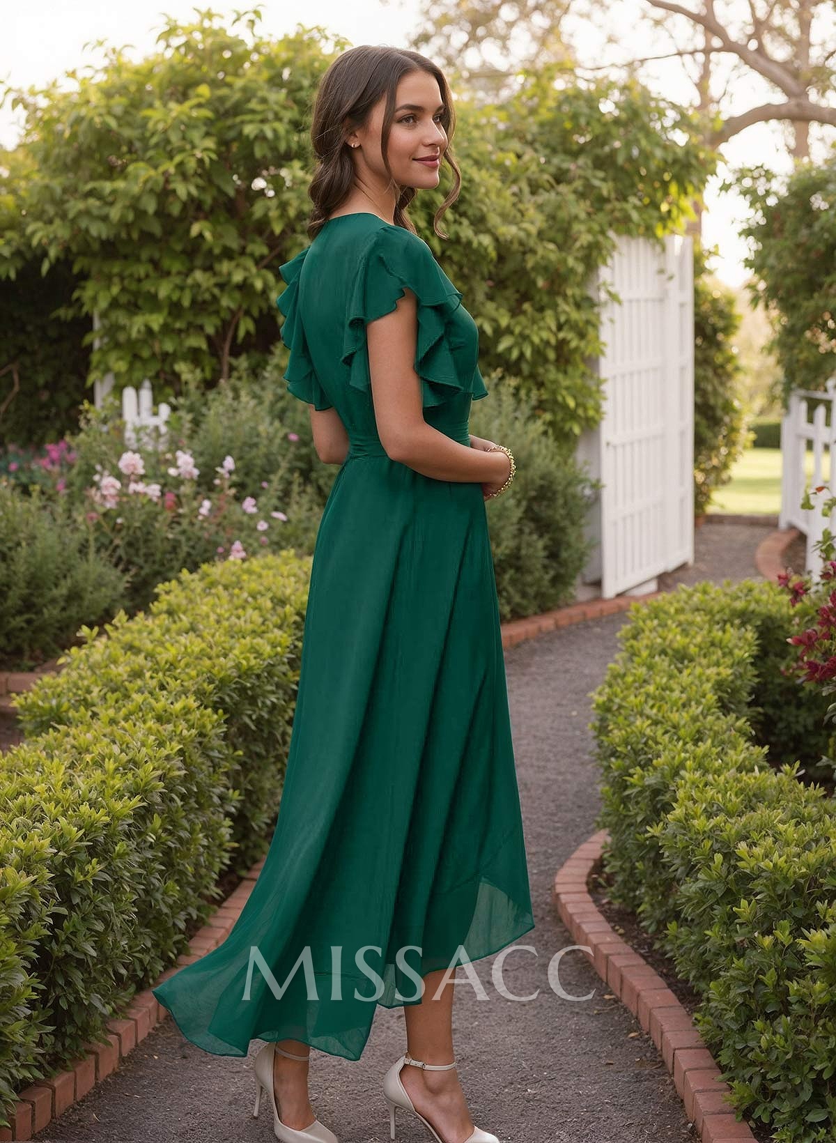 A-Line V-Neck Sleeveless Chiffon Bridesmaid Dresses With Ruffle