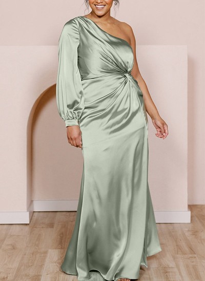 Sheath/Column One-Shoulder Silk Like Satin Bridesmaid Dresses With High Split