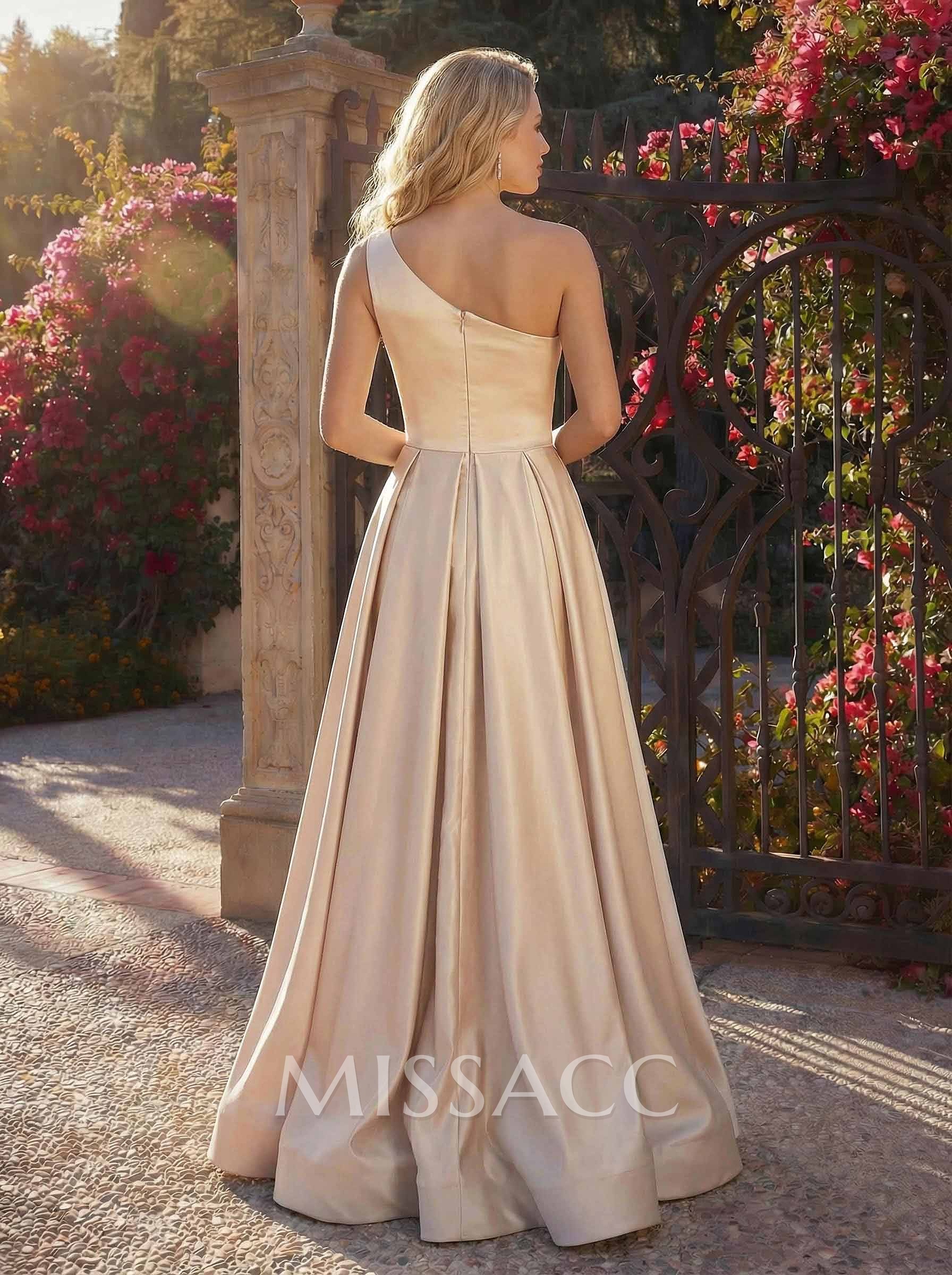 A-Line One-Shoulder Sleeveless Floor-Length Satin Bridesmaid Dresses A-Line One-Shoulder Sleeveless Floor-Length Satin Bridesmaid Dresses