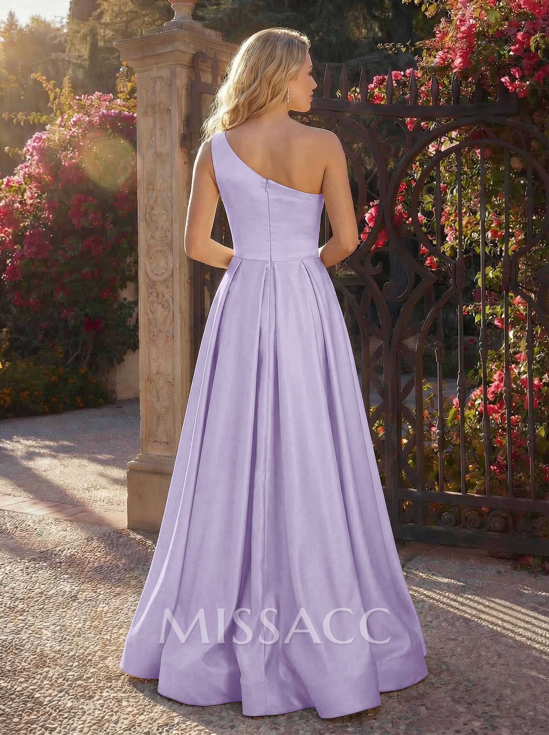 A-Line One-Shoulder Sleeveless Floor-Length Satin Bridesmaid Dresses A-Line One-Shoulder Sleeveless Floor-Length Satin Bridesmaid Dresses