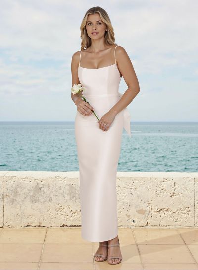 Sheath/Column Square Neckline Sleeveless Satin Bridesmaid Dresses With Bow(s)