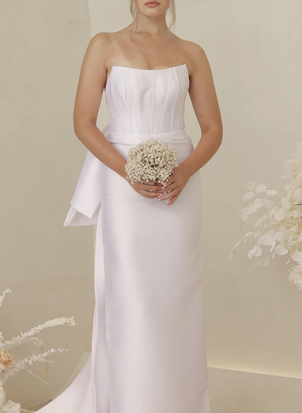 Sheath/Column Strapless Sleeveless Satin Bridesmaid Dresses With Bow(s)