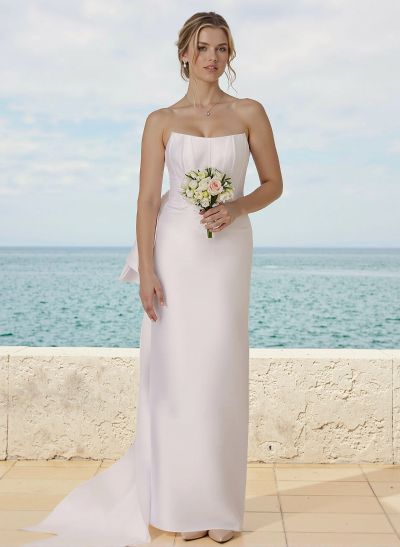 Sheath/Column Strapless Sleeveless Satin Bridesmaid Dresses With Bow(s)