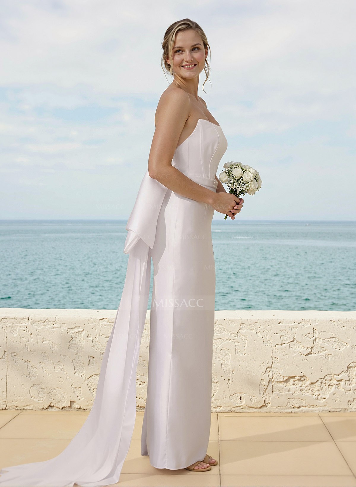 Sheath/Column Strapless Sleeveless Satin Bridesmaid Dresses With Bow(s)