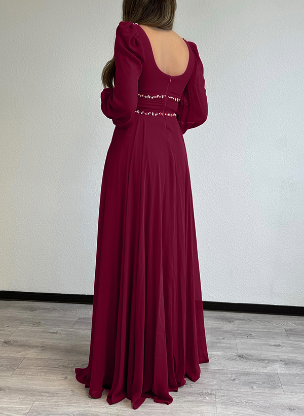 A-Line Sweetheart Long Sleeves Floor-Length Chiffon Bridesmaid Dresses