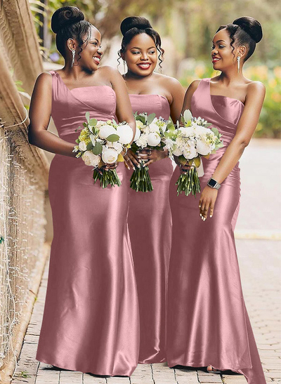 Sheath/Column One-Shoulder Satin Bridesmaid Dresses